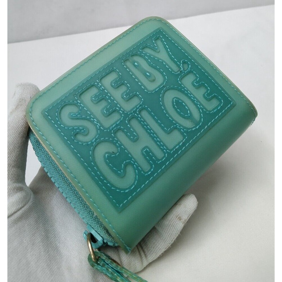 See By Chloe Turquoise Zip Around Credit Cards Bifold Square Wallet - Picture 8 of 12